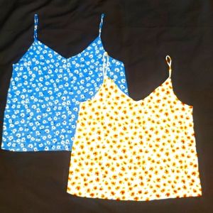 2 Cotton On Thin Strap Camisole Tops Blue and Yellow Floral Colors Women's Sz XS
